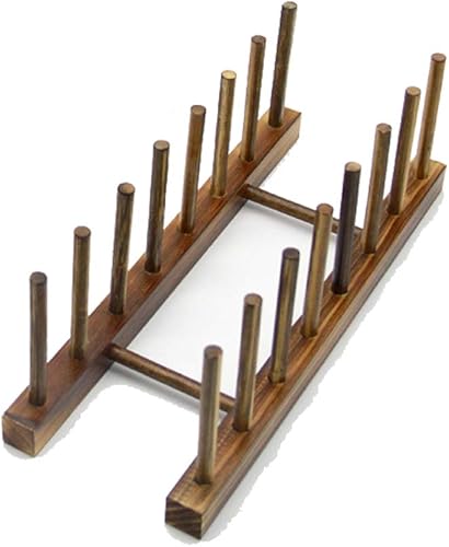 Estante de madera para platos con 7 ranuras para almacenamiento de cocina, organizador para mantener los platos secos (marrón, paquete de 2)