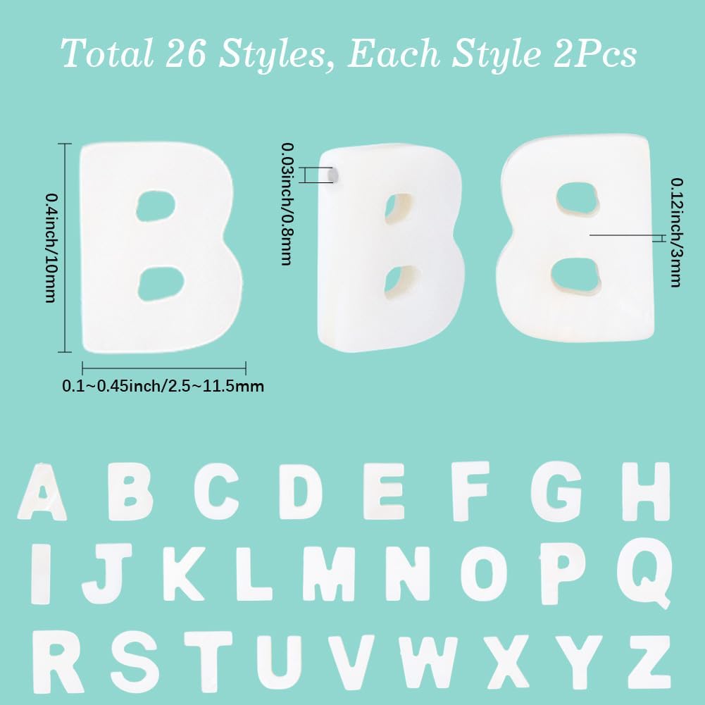 SUNNYCLUE 1 Box 52Pcs 26 Styles Alphabet Charms Beads Letter Shell Beads Bulk Initial Freshwater A-Z Ocean Beach Summer Beaded Natural Seashell Spacers for Jewelry Making Beading Bracelets DIY Craft - Image 2