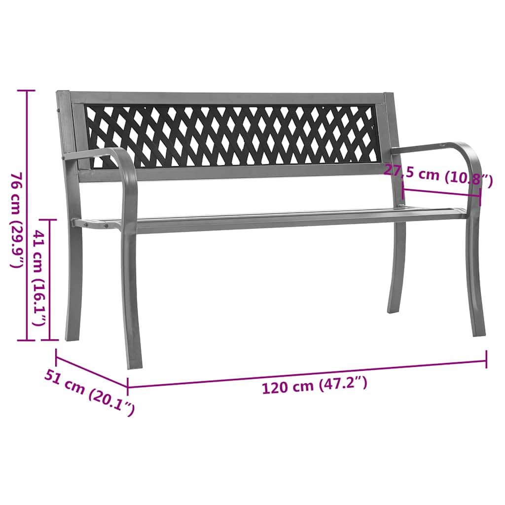 Banco de jardín 120 cm acero negro con respaldo de plástico