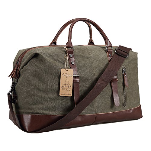 Ulgoo-Travel-Duffel-Bag-Canvas-Bag-PU-Leather-Weekend-Bag-Overnight