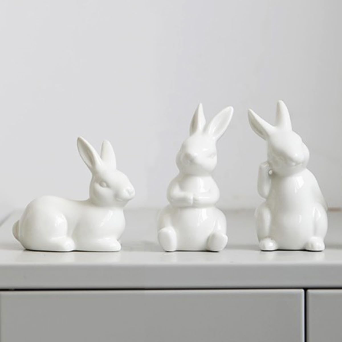 Gisela D White 3Pcs Ceramic Bunnies Easter Bunny Figurine,Home Decoration,Creative Statues For Easter Bunny Rabbits Decor