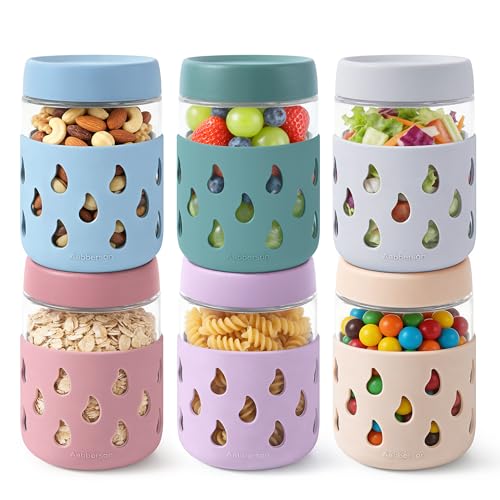 Aabberson 16 oz 6-Pack Glass overnight oats containers with lids, Airtight & Leak-and Colorful...