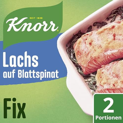 Knorr Fix Würzmischung Lachs auf Blattspinat mit Fisch für ein leckeres Gericht ohne geschmacksverstärkende Zusatzstoffe 2 Portionen