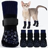PUMYPOREITY 2 Pares Calcetines para Gatos Heridas, Calcetines-Recuperacion Calcetines Protector Gatos Antiarañazos Anti Scratch Socks Cat(Azul, 3XS)