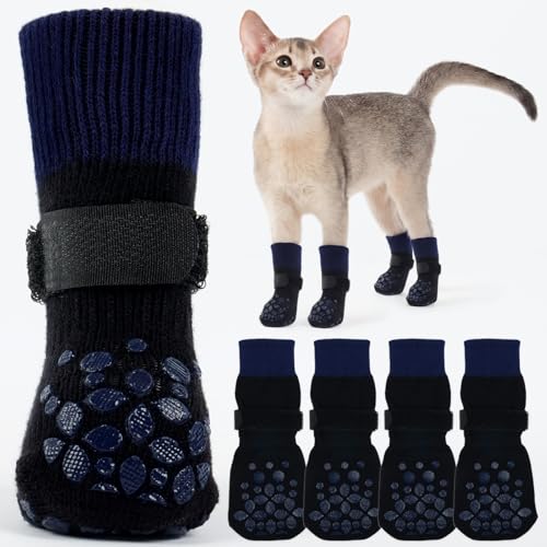 Image of PUMYPOREITY 2 Pairs Socks for Cats, Anti-Slip Paw Socks for Injury Small Cat Paw Boots Anti Scratch Paw Covers to Prevent Scratching(Black, 3XS)