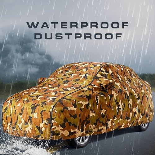 Image of 100% Waterproof Car Cover for Brezza UV Protection, Dustproof, Windproof | Custom Fit with Mirror Pockets, Belt & Buckle | All Weather Outdoor Body Cover (Jungle, Brezza)