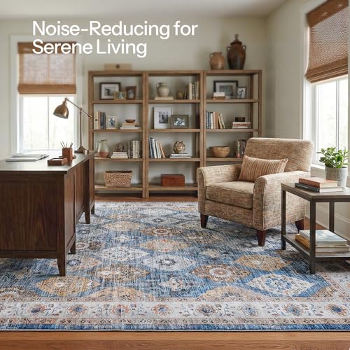Image of HOOBRO Washable Rug 8 x 10 Area Rugs for Living Room, Non-Slip Stain Resistant Rug, Low Pile Soft Rug Indoor Large Carpets Pet Friendly Mat, for Bedroom Kitchen Dining Room, Light Blue BU05AR01