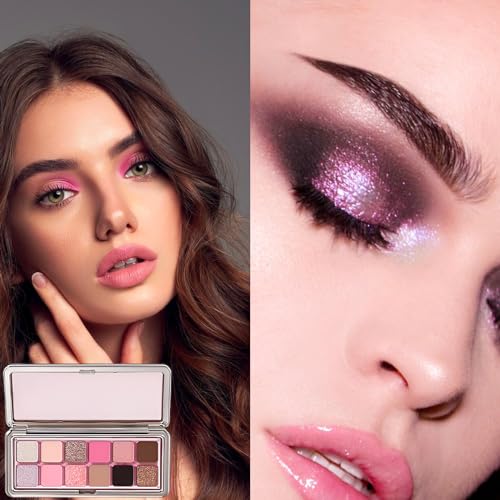 Pink Eyeshadow Palettes Silver Smoky, Black Gray Shimmer Eye Shadow Blush Palette, Cool Make-Up Gifts for Women Glitter Make up Set, Festival Eyeshadows 12 Colour, Long Lasting Highly Pigmented - Image 7