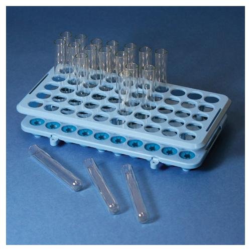 Globe Scientific456920 Polypropylene Autoclavable Low Profile Tube Rack with Grippers, 17mm Tubes, Blue, 50-Place