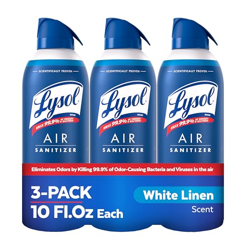 Lysol Air Sanitizer Spray with Bacterial Odor Eliminator for Home & Office, Sanitizing Air Spray, Air Freshener Alternative, White Linen Scent, 10 oz (Pack of 3)