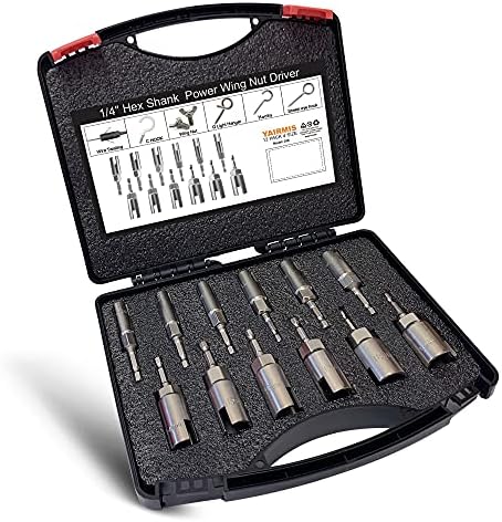 12 Pack 1/4" Hex Shank，Power Wing Nut Driver Set,Slot Wing nuts Drill Bit Socket Wrenches Tools Set, Drills Bits for Panel Nuts screws eye C hook bolt (Full set of 12 Pack 12 Size)