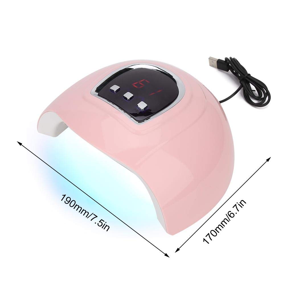 Pongnas Lampa UV LED do suszenia paznokci, profesjonalna suszarka do paznokci 54W, 3 timery 30S/60S/90S, przenośna lampa USB do utwardzania ż do paznokci, różowa (54W)