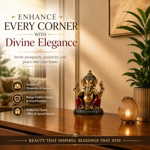 Image of ARMONIA Premium Lord Ganesha Idol for Home Decor - 6 Inch Handmade Ganesh Murti |Antique Finish Ganpati Statue for Mandir,Office Desk |Polyresin | Best Spiritual Gift for Diwali,Wedding & Housewarming