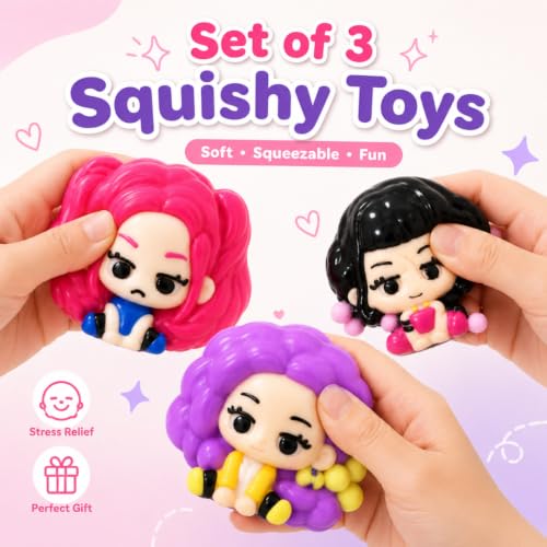 Image of Wanna Party Korean Pop Inspired Return Gift Combo for Kids | Pack of 10 Goodie Bags with Set of 3 Character Keychains & Set of 3 Squishy Toys | Birthday Party Favours and Gift Bag Fillers