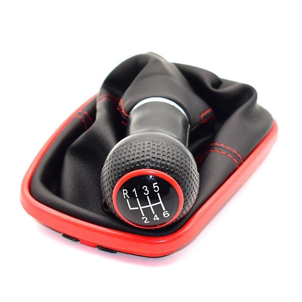 Hyasdbwe Red 12Mm 5/6 Speed Car Gear Shift Knob Lever Shifter Gaitor Boot For Golf Mk4 For Gti R32 For Bora For Jetta 1999-2005 Gear Shifter Parts(,6 Speed)