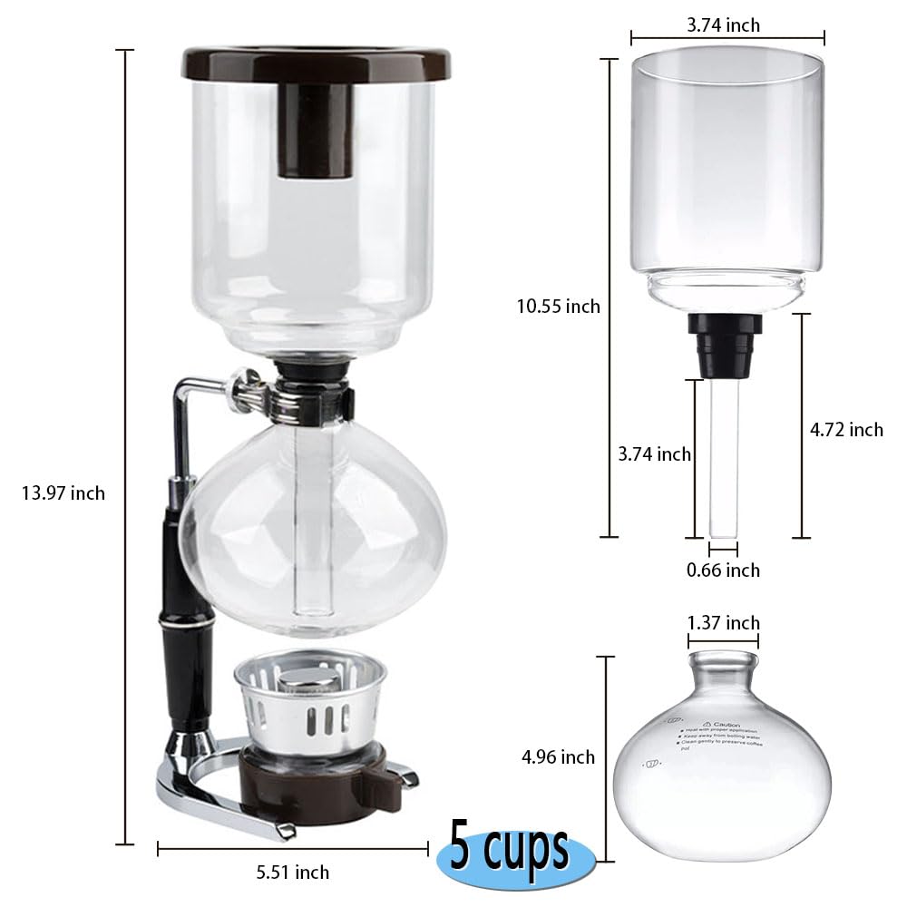 YUEHUA Cafetière professionnelle à siphon, 5 tasses (600 ml) – Cafetière sous vide avec brûleur à alcool, verre borosilicate à haute teneur en verre, poignée anti-brûlure pour la maison et le café