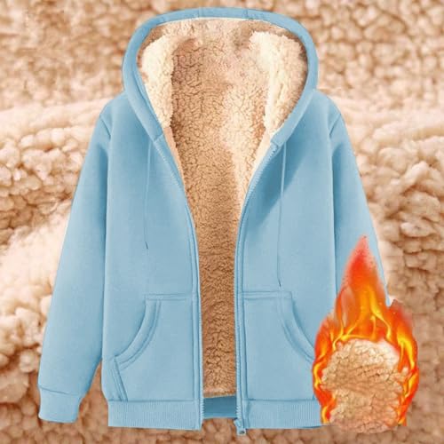 GAHIEDIM Sherpa Jacket Women Fleece Jacket Women Full Zip Up Sherpa Lined Hoodie Fall Winter Fuzzy Coat With Pockets Light Blue Large - image 3
