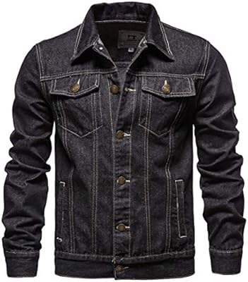 herfst kleur - 6 Katoen Denim Jacket Mannen Effen Kleur Revers Single Breasted Herfst Slim Fit Jassen, Zwart, XXL : Amazon.nl: Kleding, schoenen & sieraden
