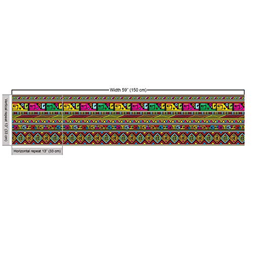 Image of Ambesonne Tribal Fabric by The Yard, Design with Colorful Geometrical Details Borders Vector Themed Print, Decorative Fabric for Upholstery and Home Accents, 3 Yards, Pastel Rainbow