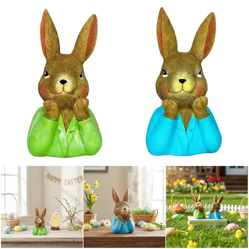 Décoration de Pâques en résine avec statue détaillée de lapins de luxe