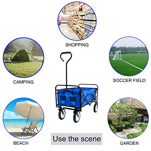 Carretilla plegable para camping y jardín, carrito utilitario resistente de hasta 150 libras, azul miniatura 3
