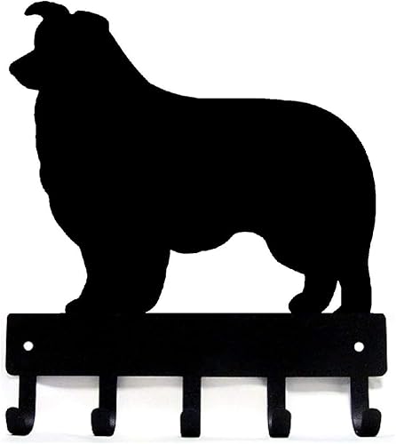 The Metal Peddler Border Collie - Llavero para pared, pequeño de 6 pulgadas de ancho con 5 ganchos, fabricado en Estados Unidos