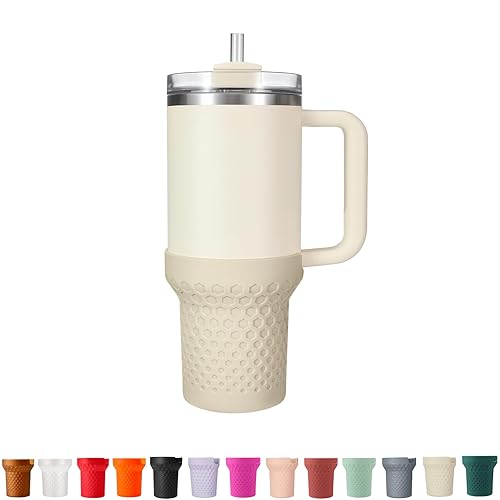 Uvafly Silicone Boot for Stanley, Cup Bottom Protector Sleeve Accessories for Stanley Quencher H2.0 FlowState Tumbler 40oz / Adventure Quencher Tumbler 40oz (Cream)