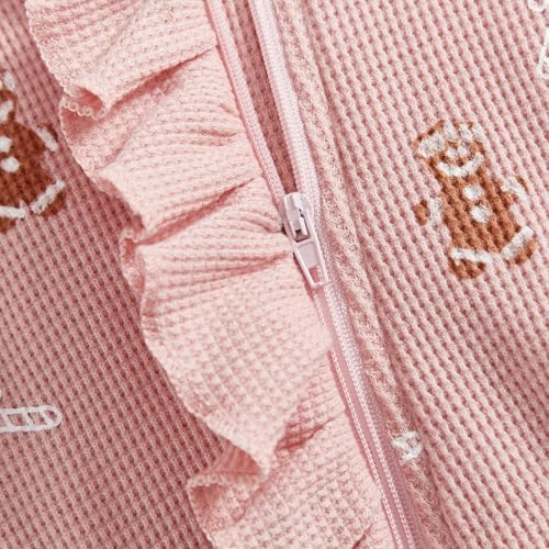 Sasaerucure Newborn Infant Baby Girl Christmas Outfit Candy Cane and Gingerbread Print Long Sleeve Footed Onesie + Bow4