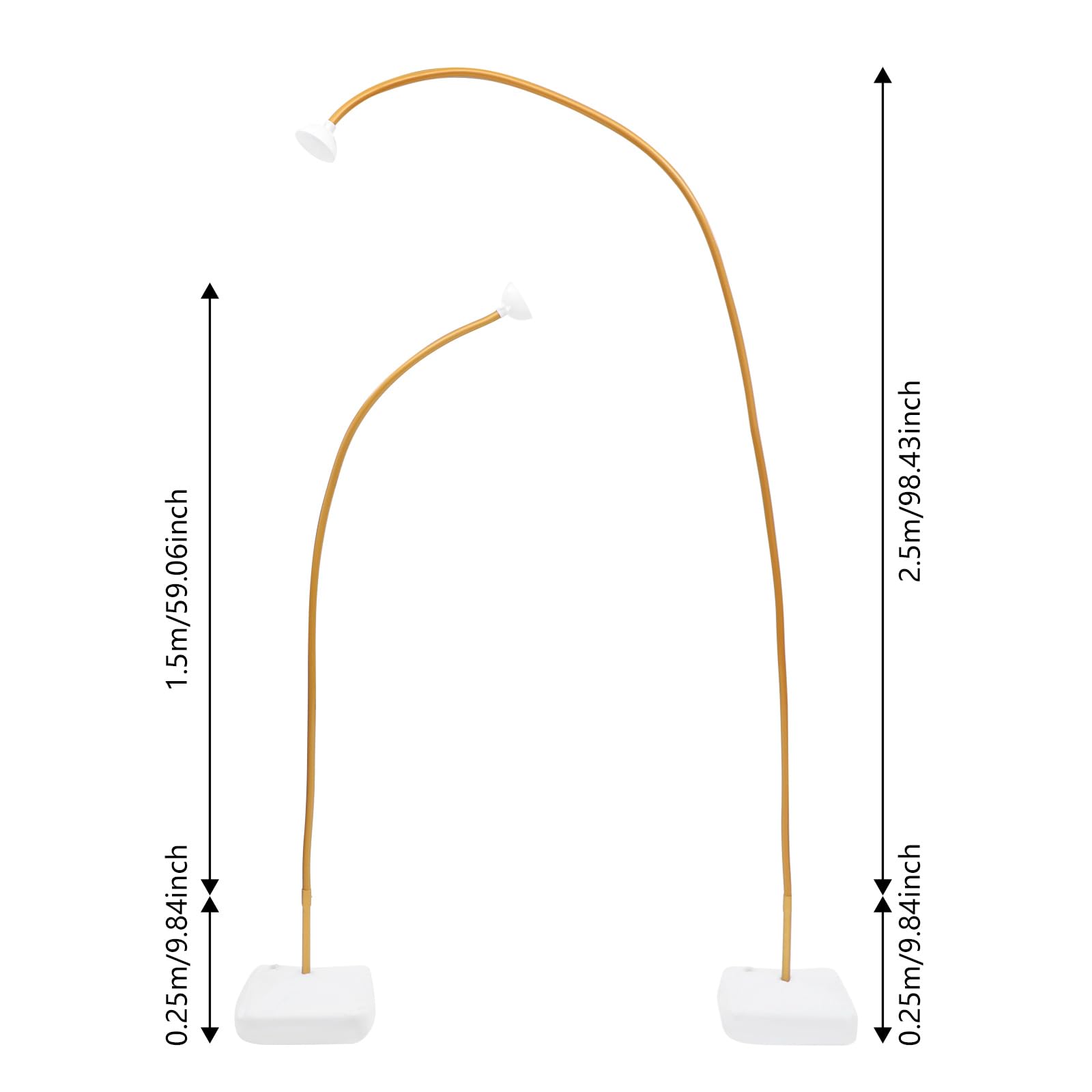 Kit de arco para globos, 2,5 m y 1,5 m, forma flexible, arco de globos con bomba independiente, manual, marco de arco de globos y soporte para columnas para bodas, fiestas de cumpleaños (dorado)