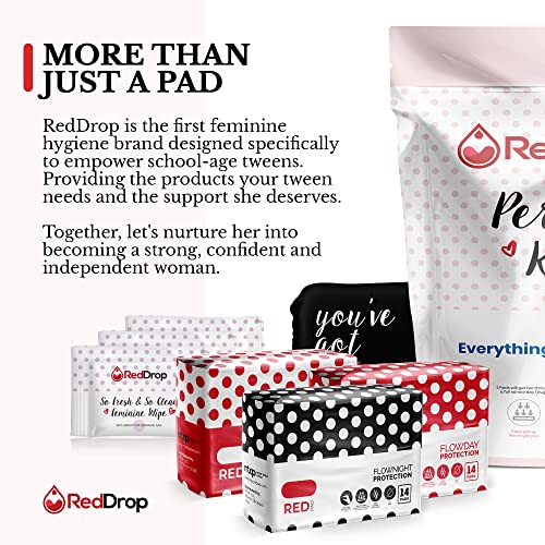 Reddrop 72 Pc Period Kit For Tweens - Comfort Fit Feminine Pads Designed For Tween Needs - Pads For Teens - Teen Pads - Period Pads & Discreet Period Bag - First Period Kit For Girls 10-12 For School #TOP6