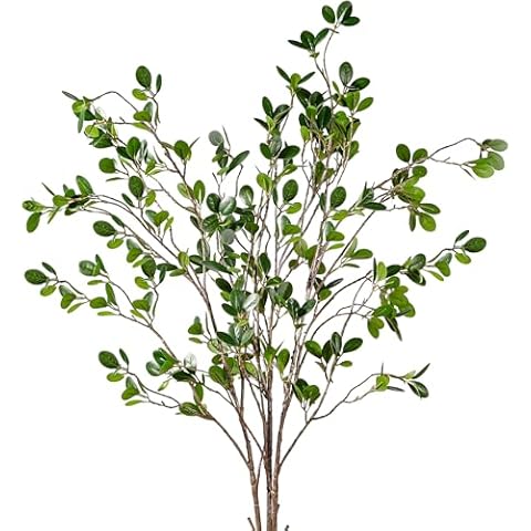 Sggvecsy 43’’ 3Pcs Artificial Ficus Branches Faux Leaf Spray Green Eucalyptus Branches Artificial Greenery Stems Fake Ficus Twig Plants for Home Office Wedding Vase Filler Shop Decoration Cover