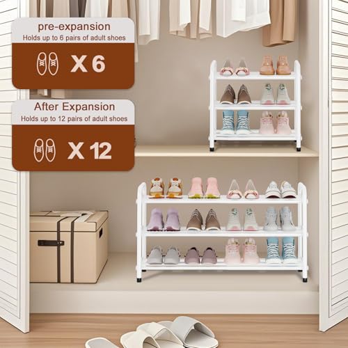 Image of KANAV 3-Tier Expandable Shoe Rack, Heavy Duty Adjustable Metal Shoe Organizer for Closet & Entryway, Freestanding, Tool-Free Assembly, White