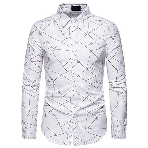 Loeay Élégant Swallow Motif Chemise Blanche Marque Hommes À Manches Longues Chemises Habillées pour Hommes Slim Fit Affaires Chemise Décontractée pour Mâle Blanc EU Taille S