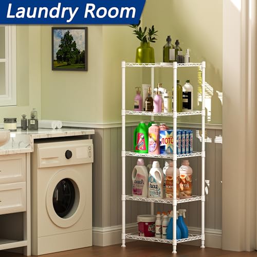 Image of REGILLER 5-Wire Shelving Metal Storage Rack Adjustable Shelves,Standing Storage Shelf Units for Laundry Bathroom Kitchen Pantry Closet(White,11.8 inch D x 16.6 inch W x 53.5 inch H) (Pack of 2)