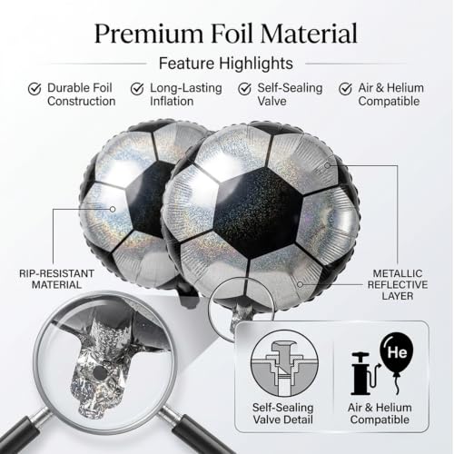 Image of Atpata Funky Football Theme Foil Balloons - 18 Inch Round Football Shape Foil Balloons for Kids Sports Themed Birthday Party Decor and Goal theme Celebrations (2pcs. Football)