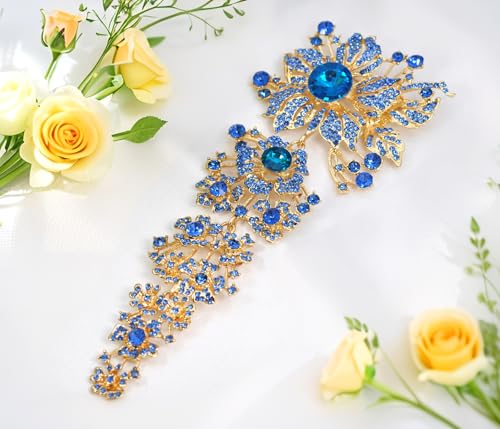 Image of Gyn&Joy 7.59 Inch Crystal Large Wedding Bouquet Brooch Pin