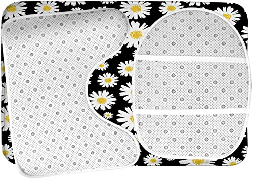 Badezimmerteppich-Set, 3-teilig, Gänseblümchen-Blumen-Hintergrund, waschbare Badeteppiche, rutschfest, mit Rückenpolster, Konturteppich und Toilettendeckelbezug – Bild 6