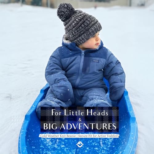 Funky Junque Toddler Pom Beanie – Warm Kids Winter Hat for Ages 1–4, Cozy Knit Snow Beanies for Baby Boys & Girls - 4 Tone Mix - Black, Melange Grey, Heather Grey, Beige - Thumbnail 3