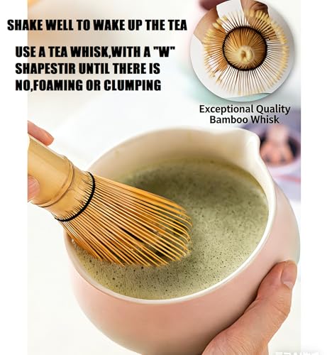 Matcha Whisk Set,8 Pcs Matcha Kit Includes Matcha Bowl with Spout,Matcha Whisk Holder,Bamboo with Ceramic Holder,Bamboo Scoop and Rest,Sifter,Tea Towel for Ceremony Matcha Lovers Gift (Pink+Blue) — view 6