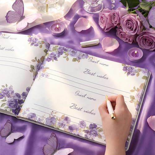 Image of MotiMind Quinceanera Guest Book with Pen 11 x 8 Inch Libro De Firmas Para 15 Anos Quinceanera Leather Hardcover Signature Book Guest Sign in for 15th Party Favors Decoration(Purple,Princess)