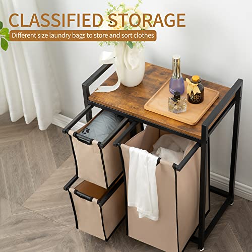 Suntage Laundry Basket Organizer, Hampers For Laundry 3 Compartments, Laundry Hamper With 3 Sliding Laundry Sorter Bags, Top Storage Shelf, And Metal Frame #TOP3