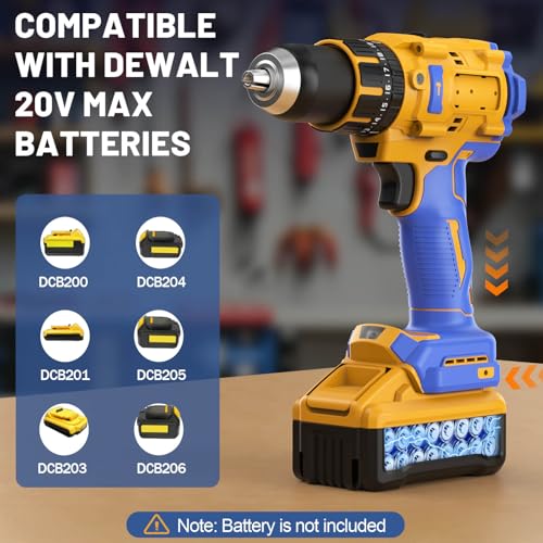 Cordless Hammer Drill Compatible with Dewalt 20V Max Battery (Tool Only) -Brushless Motor, 1/2\" Keyless Metal Chuck & LED Light for Drilling Brick, Metal, Wood - Ideal for DIY