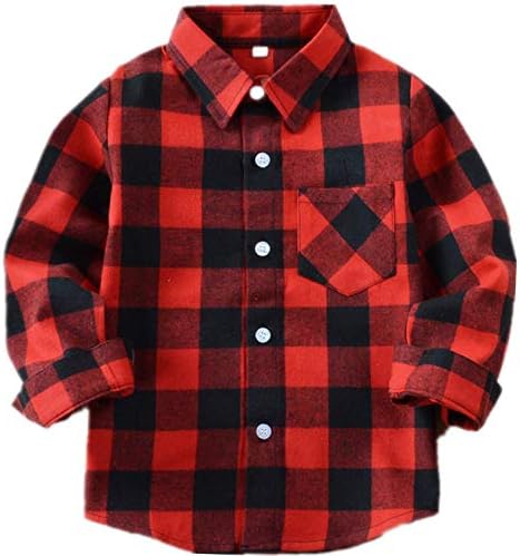 Amasslove Little Girls' Boys' Plaid Shirts Long Sleeve Flannel Button Down Shirt 2-8 Years (Red Black, 8 Years)