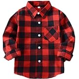 Amasslove Little Girls' Boys' Plaid Shirts Long Sleeve Flannel Button Down Shirt 2-8 Years (Red Blac