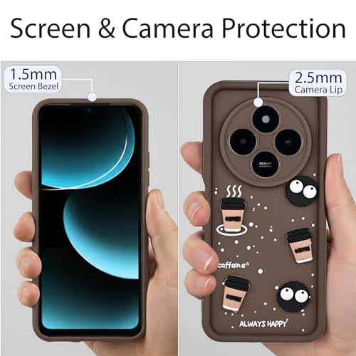Image of DARKFIT Back Case Cover Compatible for Poco M7 5G / Redmi 14C | Cute Fun Cartoon 3D Ball | Coffee Silicone Case | Camera & Body Protection | Shock Proof | for Poco M7 5G / Redmi 14C | Color Brown