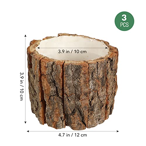 Yarnow 3 Pcs Wooden Flower Pot Bark Bucket Planter Rustic Flower Planter Plant Vase Container Flower Arrangement Holder For Outdoor Indoor Home Decor (Inner Diameter 3.9 Inches, Height 3.9 Inches) #TOP2