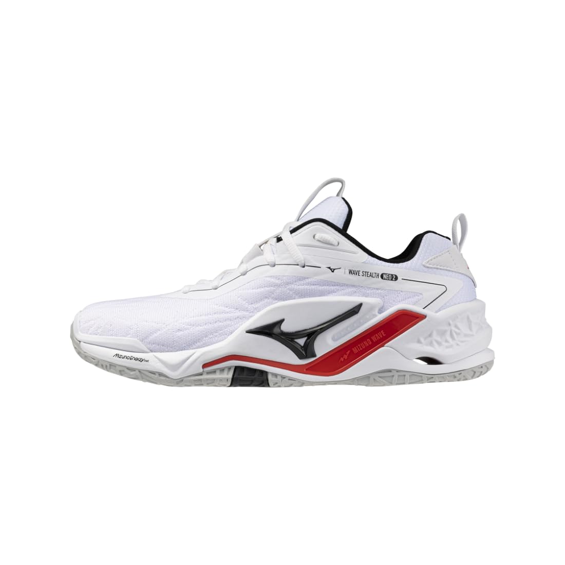 Mizuno Wave Stealth Neo 2, Handballschuhe für Herren, Weiß Schwarz Rot, Dämpfung Enerzy NXT