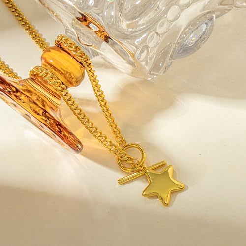 Chunky Gold Star/Heart Necklaces for Women Trendy Star Pendant Necklace Statement Toggle Clasp Necklaces Jewelry3