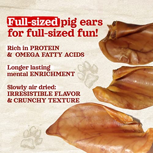 Natural Farm Pig Ears for Dogs - All Natural Whole Dog Treats Pigs Ears - Single Ingredients & Highl
