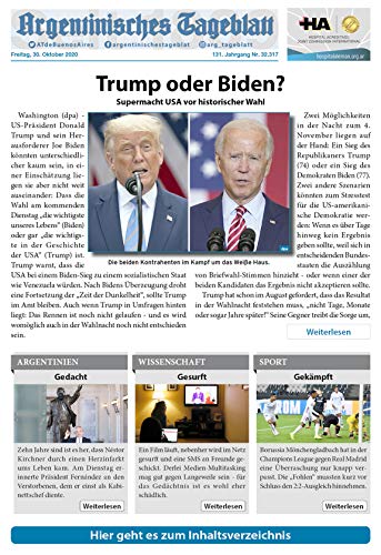 Argentinisches Tageblatt: Freitag, 30. Oktober 2020 (2020-OKT-30) (German Edition)